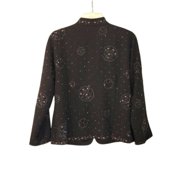 Yansi Fugel Beaded Black Chiffon Jacket Size Medium - Picture 5 of 6